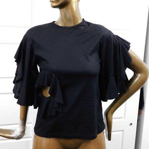 Ellery Black Ruffle Sleeve Blouse Top sz 2